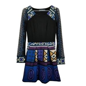 Lulu-H Art To Wear Womens Dress Long Fit N Flare Sheer Sleeve Multi Color Small